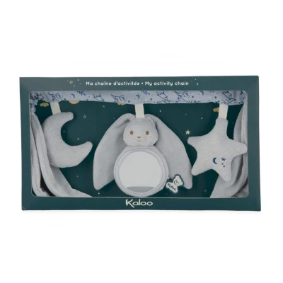 Image de KALOO Chaîne D&#039;activités Bébé Idéal Poussette, Lit, Cosy Longueur 40cm Arche Lapinoo pour avec Hochet Coloris Bleu Dès la Naissance K218021