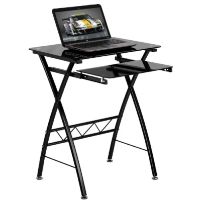 Image de Flash Furniture Bureau d&#039;ordinateur en Verre trempé Noir avec Clavier rétractable