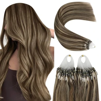 Image de YoungSee Extension Cheveux Micro Ring Brun Fonce 22 Pouces 55 cm a Froid Naturel Lisse Racine Loops 50Brin/50G
