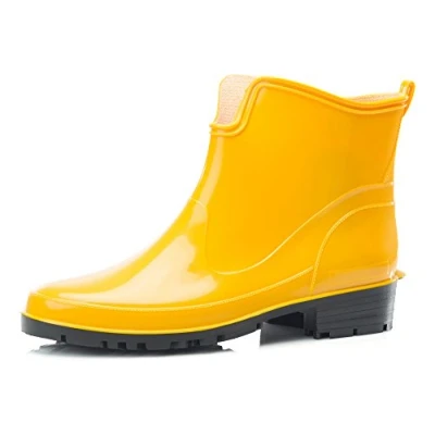 Image de Ladeheid Bottes en Caoutchouc pour Femmes Courtes Bottines Imperméables de Pluie Élégantes et Confortables LA 930 (Jaune, 40 EU)