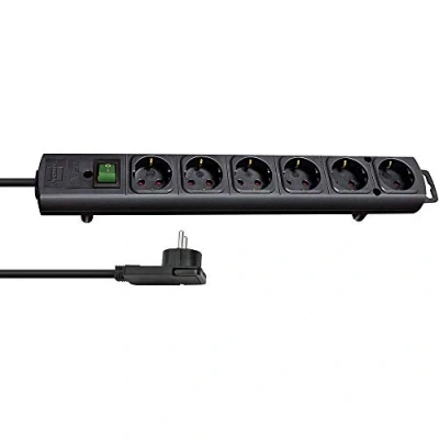 Image de Brennenstuhl Comfort Line Plus Bloc Multiprise 4 Prises Avec Fiche Plate, Interrupteur, Câble de 2 M Et Intervalles Extra Larges, Noir, 1153300100