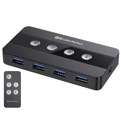 Image de Cable Matters Commutateurs KVM 4 Ports USB 3.0 Hub pour Ordinateurs et périphériques (KVM Switch) Commande d&#039;hôte à Bouton ou sans Fil Adaptateur C Inclus Thunderbolt 3