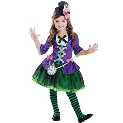 Image de amscan Colorful Miss Mad Costume with Clock and Hat Headband Age Years 1 PC Déguisement de Chapelier Fou avec Badge Horloge et Chapeau coloré Âge 5 6 Ans pièce, 9903193, Multicolore