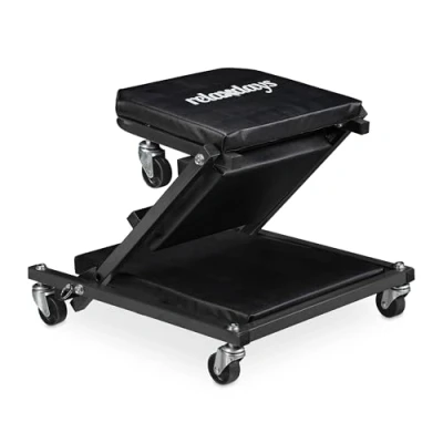 Image de Relaxdays Tabouret d&#039;atelier 2 en 1, Chariot de mécanicien, Pliable, Roues pivotantes à 360, siège Garage, Acier, Noir