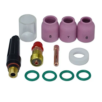 Image de RIVERWELD TIG Stubby Gas Lens 17GL332 2.4mm #10 Pyrex Cup &amp; Objectif Kit de buse d&#039;aluine Fit DB SR WP 17 18 26 Torche soudage 12pcs
