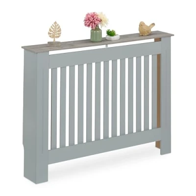 Image de Relaxdays Cache radiateur, design moderne, tablette pratique, en MDF, H x L P : 83 112 19 cm, gris