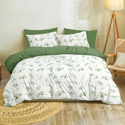 Image de Dreamzie Housse de Couette 200x200 cm avec 2 Taies d&#039;oreiller 65x65 cm, Motif Botanique Vert Sauge, Parure Lit à Feuilles, Linge Personnes Fermeture Éclair, Oeko TEX