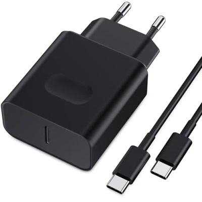 Image de 45W Chargeur USB C Secteur Charge Rapide pour Samsung Galaxy S24/S23/S22/S21 Ultra/S20/S20+/Note 20/10/9/8/A73/A53/A52/S10/S9 et 2M Câble, Nanaisse Adaptateur Type Mural Alimentation Prise Noir