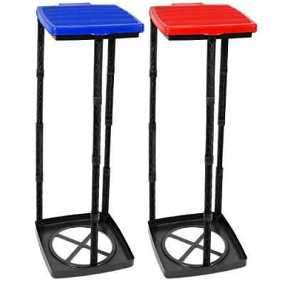 Image de com four® 2X Support pour Sac à ordures avec Couvercle Bleu et Rouge Poubelle pouvant être installée dans 3 hauteurs différentes (Couverture + Rouge)