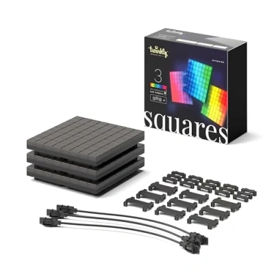 Image de Twinkly Squares Extension Kit, Kit de Panneaux LED RGB, Inclus 3 d&#039;Extension et Câbles, Compatible avec HomeKit, Alexa Google Home, Lumières Gaming Streaming, 16M+ Couleurs