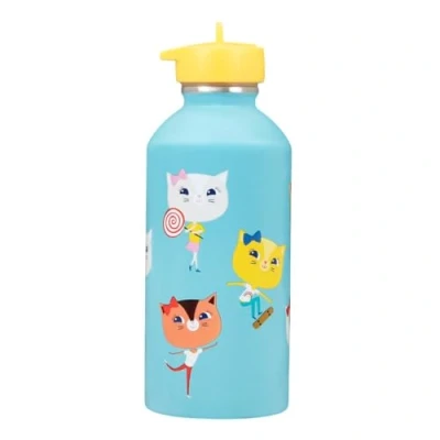 Image de gourde enfant Acier inoxydable DRAEGER PARIS Facile à nettoyer réutilisable Idéale pour voyage, parc, école Contenance 300ml 17 cm x 6,5 Bleu Chatons