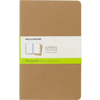 Image de Moleskine Cahier Journal Ensemble de 3 Carnets avec Pages à Blanches Couverture en Carton et Piqûres Coton Apparentes Couleur Kraft Taille Grand Format 13 x 21 cm 80