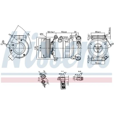 Image de NISSENS 890599 Compresseur De Climatisation PXC14 12 PAG 46 YF R 134a PEUGEOT: Expert III Van, 5008 II, 3008 II SUV, CITROËN: Jumpy Van