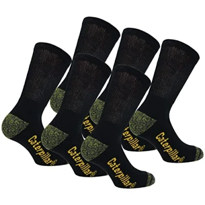 Image de Caterpillar Diabetic Work Socks 6 Paires Chaussettes Travail, Meilleure Circulation Sanguine, Ne Comprime Pas, Evacuation Humidité, Talon Pointe Renforcés, Coton, Remaillé à Main (Noir, 43 46)