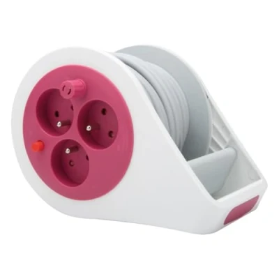 Image de Mini enrouleur design 3 prises 2P+T 7m rose Zenitech