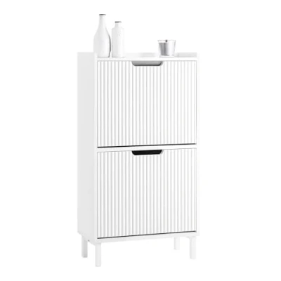 Image de SoBuy Meuble à Chaussures Armoire Rangement 2 Portes abattantes, d&#039;Entrée Coffre pour Chaussures, 50 x 19 90 cm, Blanc, FSR177 W