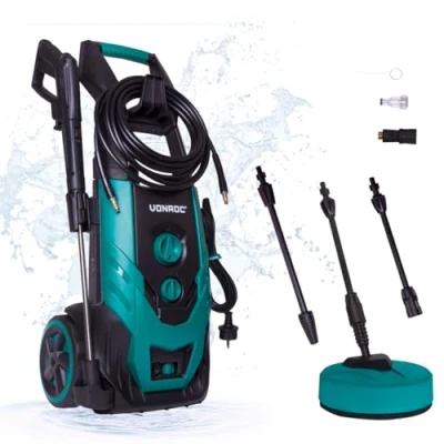 Image de VONROC V22 2 Nettoyeur Haute Pression 2200W 170 Bar Réservoir de Détergent Réglable Débit 450L/h, 50 Max. Tuyau, Pistolet, Buses, Lance Rallonge, Aiguille Nettoyage
