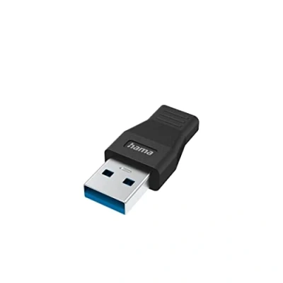 Image de Hama Adaptateur USB vers C (Fiche A mâle Femelle, Connecteur PC, Ordinateur Portable, MacBook, Tablette avec câble ou hub C, Convertisseur USB, 5 Gbit/s) Noir