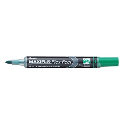 Image de Pentel MWL5SBF Maxiflo Flex Feel Marqueur pour Tableaux Blancs Réencrable à Pointe Flexible Vert Lot de 12