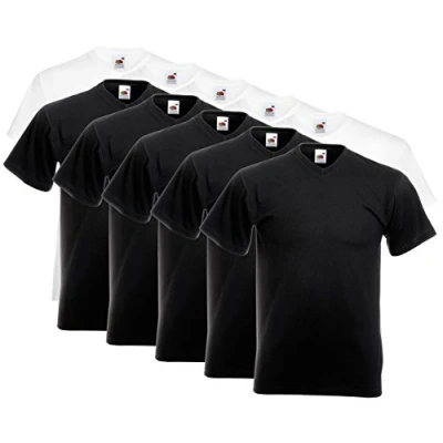 Image de Fruit of the Loom HL Kauf Lot de 10 t shirts à col en V avec Différentes couleurs, 5 blanc/5 noir, XXXXL