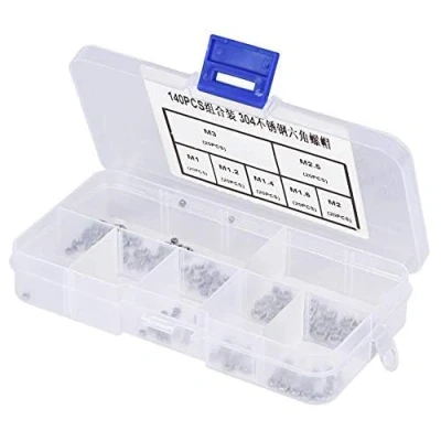 Image de 140pcs Écrous Hexagonaux M1/M1.2/M1.4/M1.6/M2/M2.5/M3 Écrou Hexagonal en Acier Inoxydable Fixation de Filetage