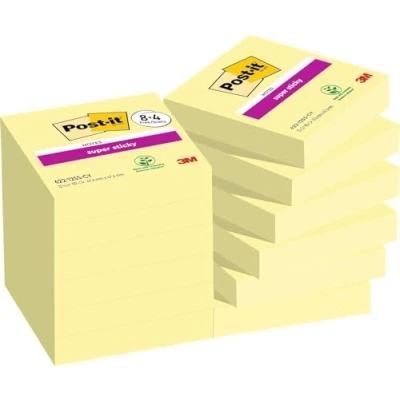 Image de Post it Super Sticky Notes, Jaune Canari, Pack Promo, 8 + 4 Blocs Gratuits, 90 Feuilles par Bloc, 47,6 mm x mm, Pastel Notes Adhésives pour Prise de 47.6