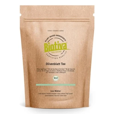 Image de Tisane de feuilles d&#039;olivier 250g Bio végétalienne fruitée âpre sans additifs embouteillée et certifiée en Allemagne Biotiva