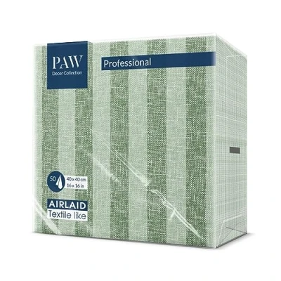 Image de PAW Serviette de Table Papier Airlaid (40 x 40 cm) I Nature, Vert, Rayures Décoration Anniversair, Mariage, Bapteme Garcon et Fille Structure en Tissu Color: Linen Stripes green