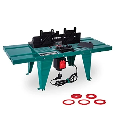 Image de VONROC Table de Fraisage pour Défonceuse 1800W 155mm Diamètre Idéal Créer des Rainures Guide Parallèle, Jauge à Onglet, Cales Guide, Adaptateurs Fraise et Pinces Inclus