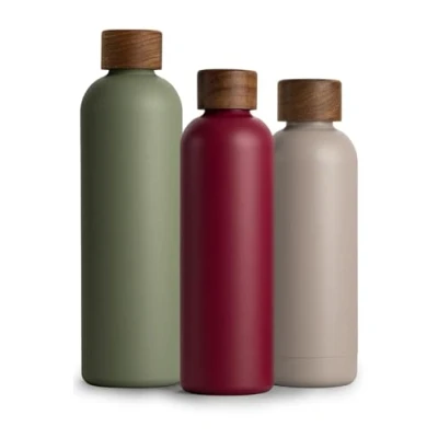 Image de T&amp;N Bouteille Isotherme d’eau 750ml en acier inoxydable avec bouchon bois d&#039;acacia, Gourde Inox 0,75l, conserve le froid à 29h, la chaleur 14h, étanche pour boissons gazeuses
