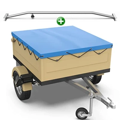 Image de Tarpofix® Bâche pour remorque plate 130 x 110 7,5 cm + 1x arceau de (réglable 100 145 cm) Bache PVC couverture diverses remorques voitures 350kg &amp; 500kg FP DDR