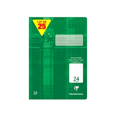 Image de Clairefontaine 331624Cpack paquet de 25 cahiers, idéal pour l&#039;école, DIN A4 21x29,7 cm, réglure 24 unie avec marge, 64 pages, 90g, vert, 1