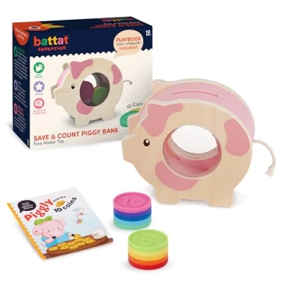 Image de Battat Education Tirelire pour Enfants Jouet éducatif en Forme de Cochon Jeu développement Motricité Fine 18 Mois + à épargner et Compter