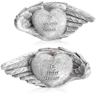 Image de com four® 2X Coeur de décoration Tombe avec Inscription sur Les Ailes Pierre commémorative en Forme d&#039;ange (2 pièces Aile)