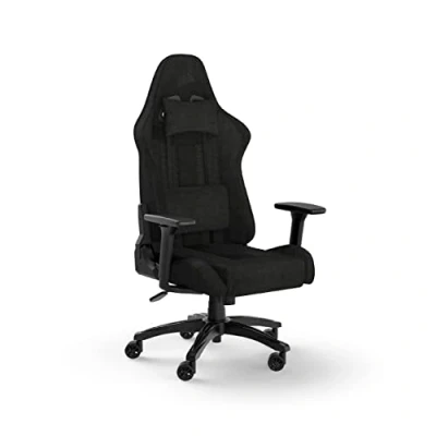 Image de Corsair TC100 RELAXED Fauteuil Gaming Tissu Design Inspiré des Sports Automobiles Coussin Lombaire Repose nuque Détachable en Mousse à Mémoire de Forme Noir