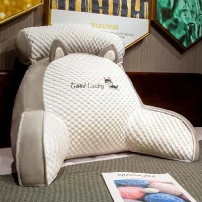 Image de LANPEW Reading Coussin de Dossier avec accoudoirs, Lecture pour lit, Fauteuil Dossier, Support Dorsal, Cadeau Lire, Travailler (Velours Haricot Gris, 75