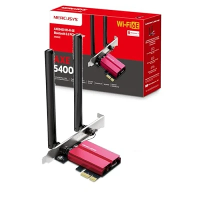 Image de Mercusys TP Link MA86XE V2 PCIe Adaptateur AXE5400Mbps Wi FI 6E Bluetooth 5.3, chipset Intel 6E, WPA3, MU MIMO, OFDMA, Carte WiFi PC Fixe, Vitesse Tri Band, Prend en Charge Windows 10, 11
