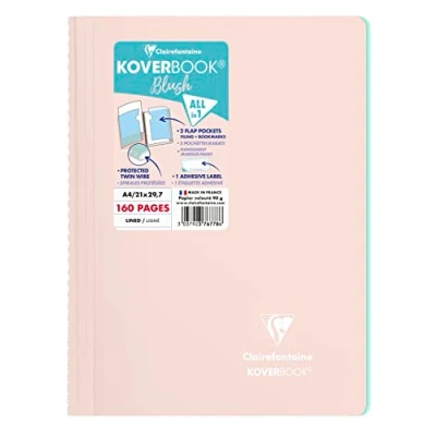 Image de Clairefontaine 376778C Un Cahier à Spirale Koverbook Blush Rose poudré A4 21x29,7 cm 160 Pages Lignées Papier Blanc 90 g Couverture Polypro Enveloppante