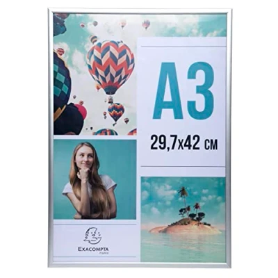 Image de Exacompta Réf. 83758D 1 Cadre Photo A3 à Poser sur une Table ou Accroché au Mur Bords en Aluminium Utilisation Verticale Horizontale Dimensions : 42,7 x 33,1 2,6 cm Cristal