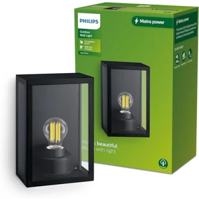 Image de Philips Alzor, Applique d&#039;extérieur carrée, noire, max. 25 W, IP44 résistant aux intempéries, ampoule non fournie