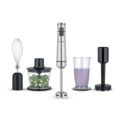 Image de Severin Ensemble Mixeur plongeant sans fil 100 W, multifonctions avec de nombreux accessoires, Presse purée, plongeur, batteur, mélangeur et hachoir, Inox, SM3775, SM 3775