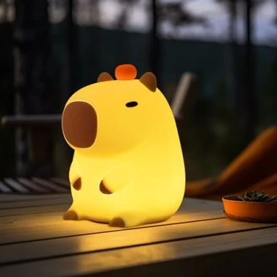Image de Focenat Lampe capybara,Veilleuse Enfant Rechargeable,Veilleuse silicone souple,Lampe kawaii,Veilleuse animal,Veilleuse Bébé Capybara,avec Fonction de Gradation Tactile,pour Chambre D&#039;Enfant