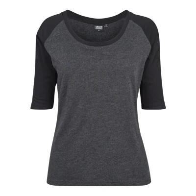 Image de Urban Classics Ladies 3/4 Contrast Raglan TEE Tshirt imprimé, Femme, Taille: 3XL, Charcoal/black
