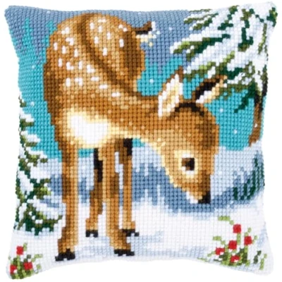 Image de Vervaco Kit coussin au point de croix Cerf,Blanc,40 x 40 0,3 cm