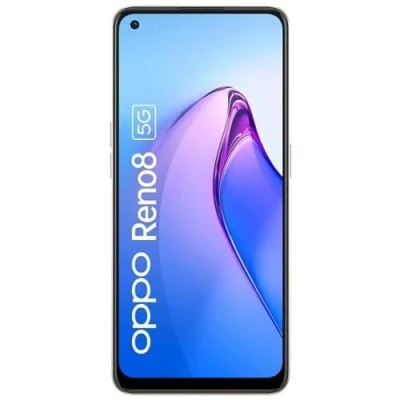 Image de OPPO Smartphone Reno8, MediaTek Dimensity 1300 5G, écran AMOLED 6,4&quot; 90 Hz, caméra arrière 50 MP+8 MP+2 MP, frontale 32 RAM 8 Go + ROM 256 Go, 4500 mAh 80 W, Supervooc, doré scintillant