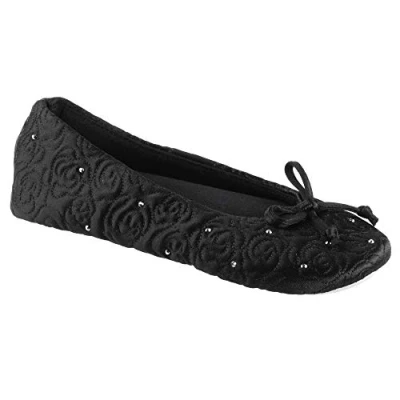 Image de Isotoner Ballerines pour femme avec doublure Terry et matelassées Rose, Noir , 37/38.5 EU