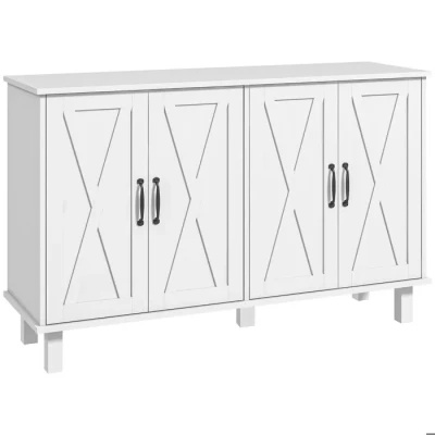 Image de HOMCOM Buffet Bas Meuble de Rangement Cuisine 2 placards Double Porte avec étagères réglables en Hauteur Style Campagne 120 x 37 75 cm Blanc