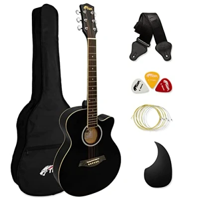 Image de TIGER ACG1 BK34 3/4 Guitare acoustique à cordes en acier pour 9 ans et plus avec sac, sangle, de rechange plectres Noir