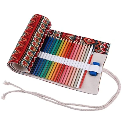 Image de Amoyie Trousse à Crayon Enroulable pour 48 Crayons de Couleur, Sacs organiseurs Toile, Porte Pochettes Rouleaux, enveloppe