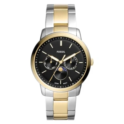 Image de Fossil Neutra Watch for Men, Moonphase Multifunction movement with Stainless steel or Leather strap, Noir et argent